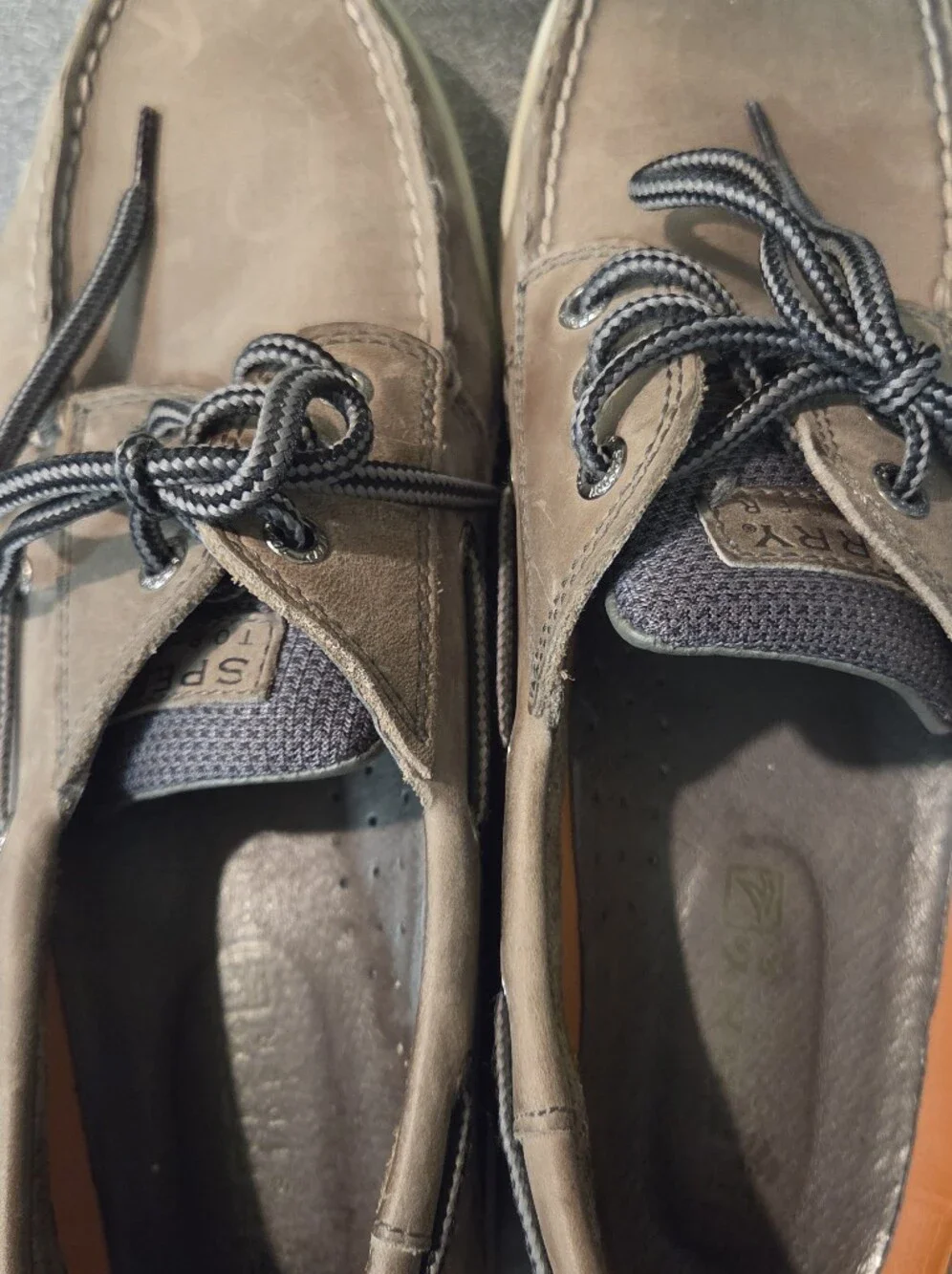 Sperry Men's Taupe Leather Boat Shoes with Contrast Laces